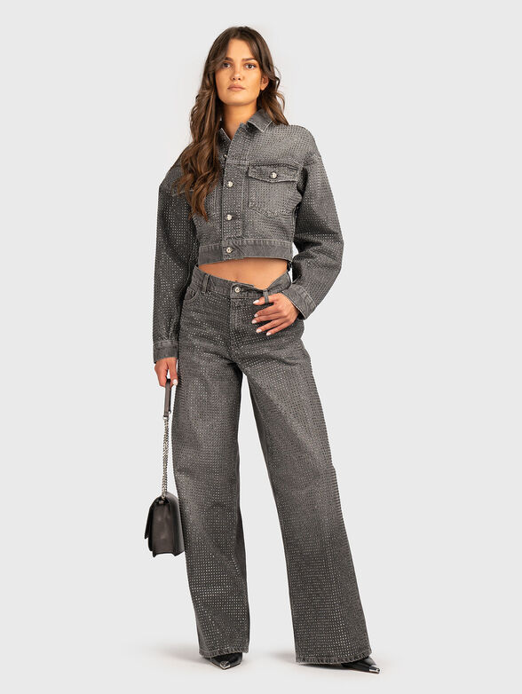 Short denim jacket with rhinestones - 2