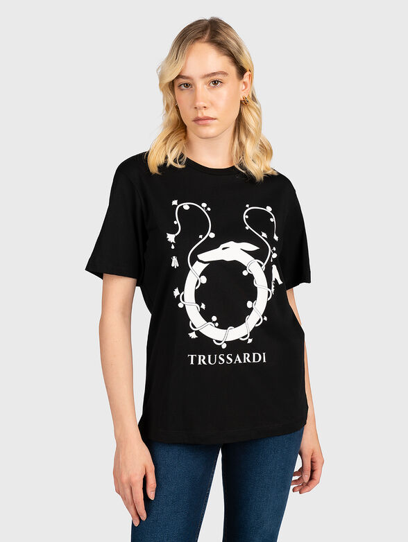 Black T-shirt with contrasting logo print - 1