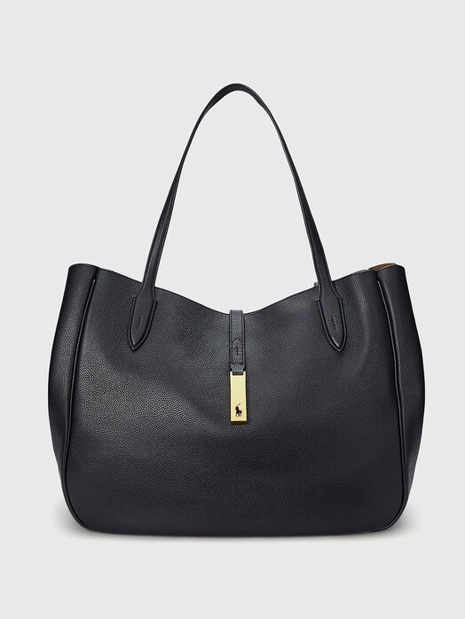 Black leather tote bag