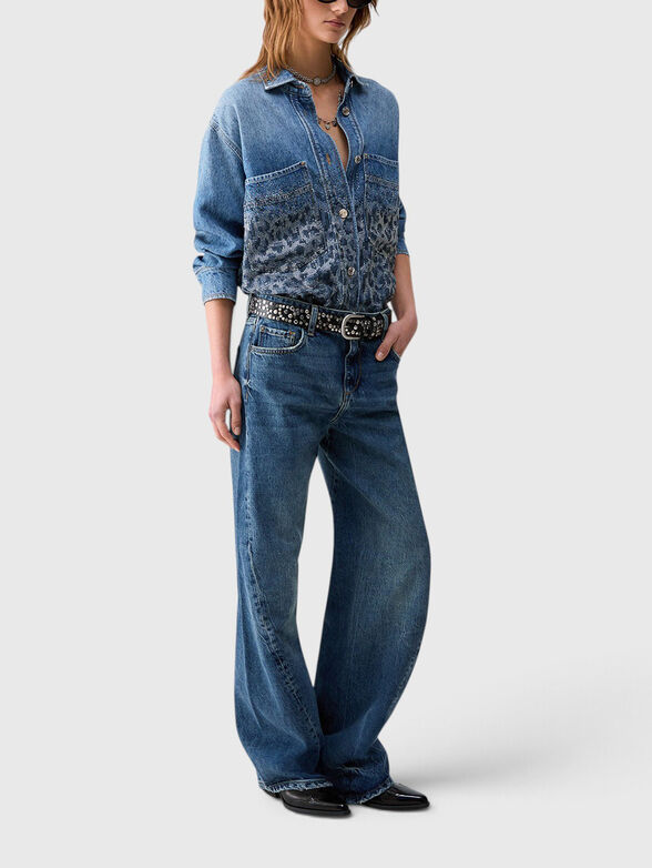 Overshirt in denim with rhinestones animal print - 1