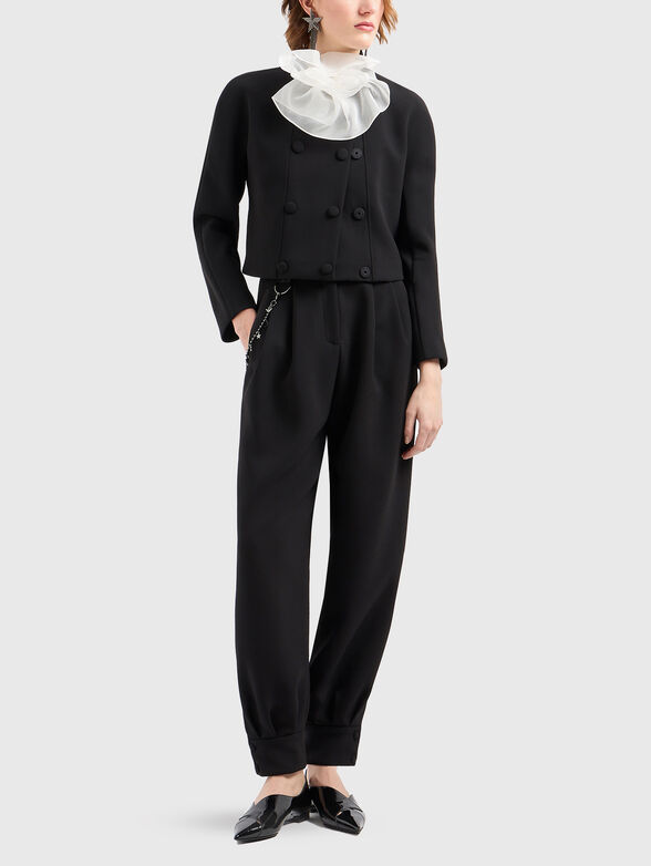 Top with floral organza brooch - 2