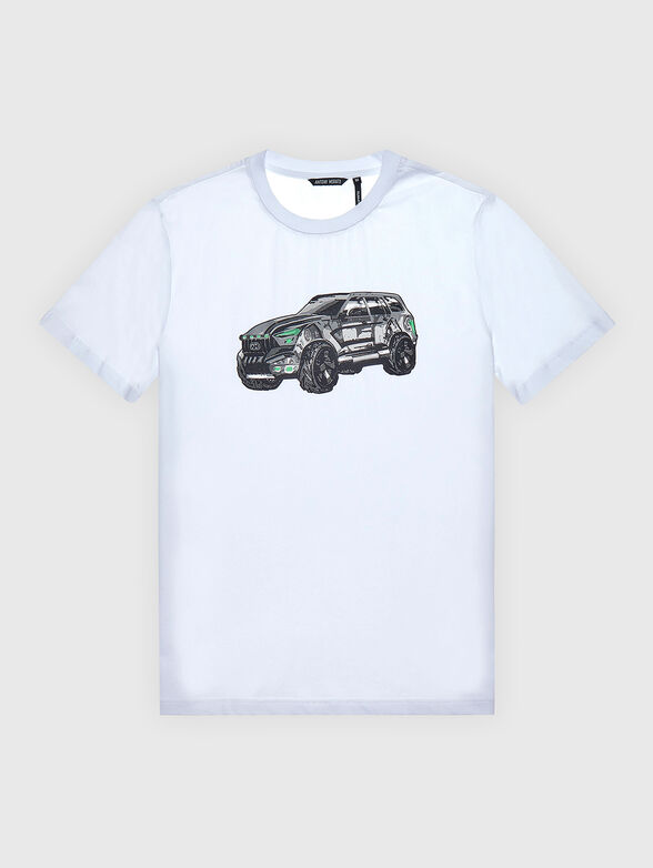 Cotton T-shirt in grey with print - 1