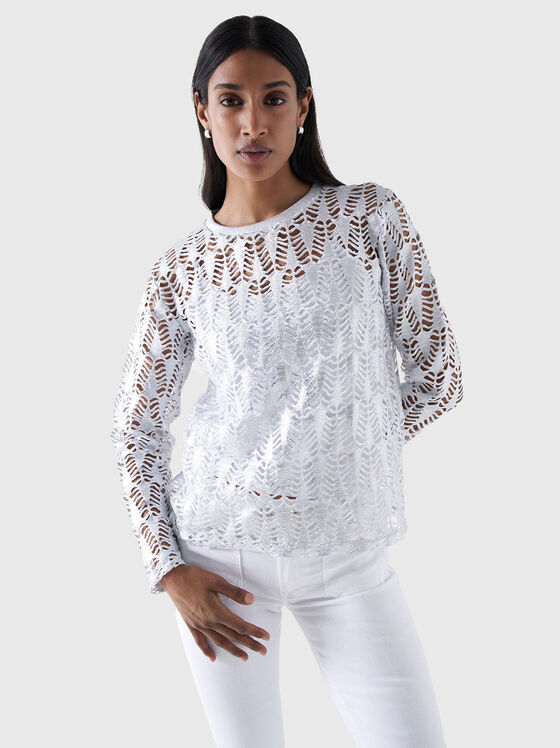 Плетен пуловер в бял цвят - 1