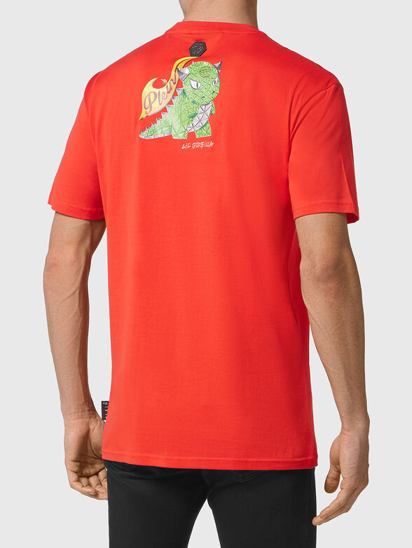 Red T-shirt with artistic logo print - 2