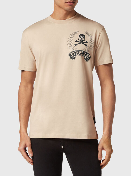 Тениска с лого акцент в бежов цвят  - 1