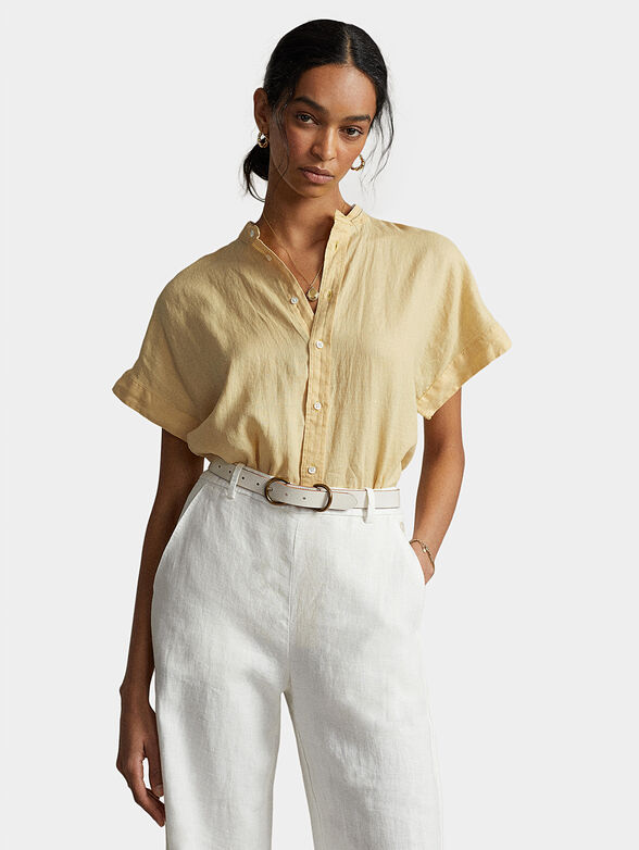 Yellow linen shirt with short sleeves - 1