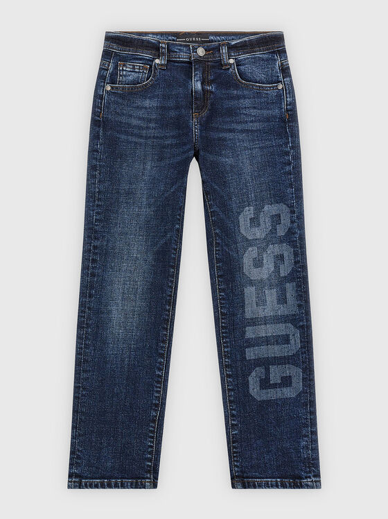 Dark blue jeans with accent logo print - 1