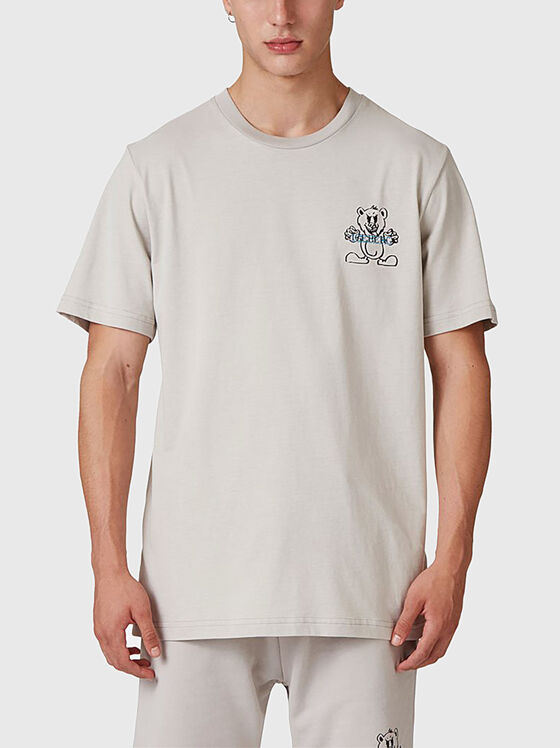 Сива тениска от памук с принт - 1