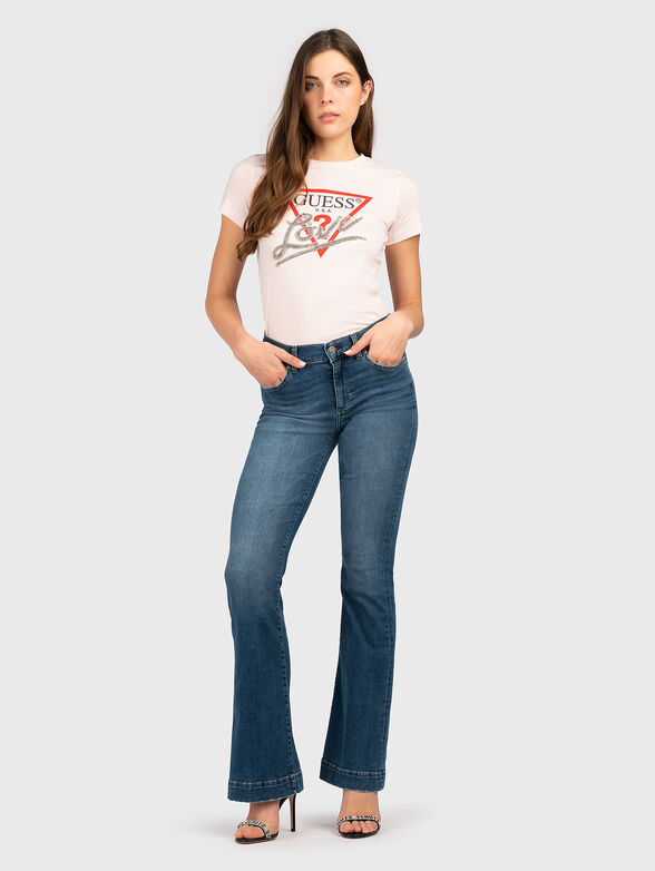 Cotton T-shirt with logo print and rhinestones - 2