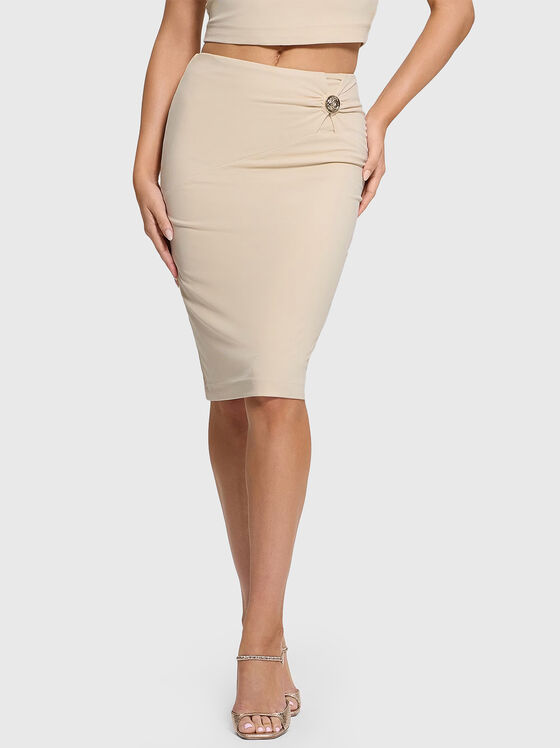 Beige ribbed skirt with gold detail - 1