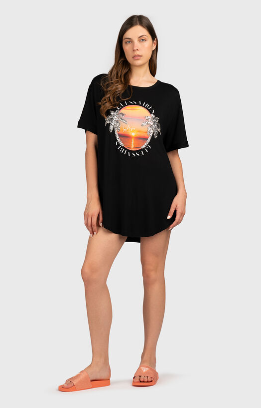 guess t shirt dress Globalbrandsstore Black And Orange T Shirt Dress T-shirt Dress In Black  Brand GUESS —