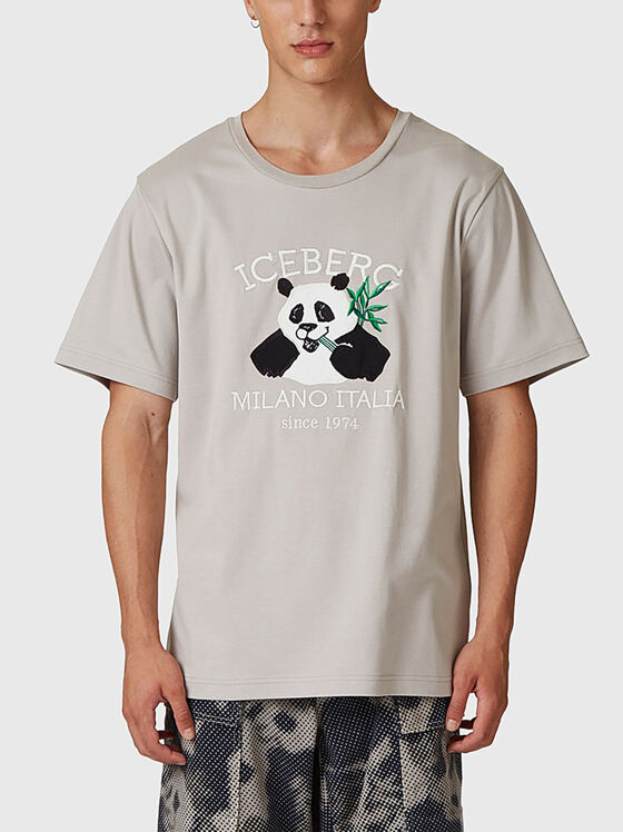 Тениска от памук с принт и бродерия - 1
