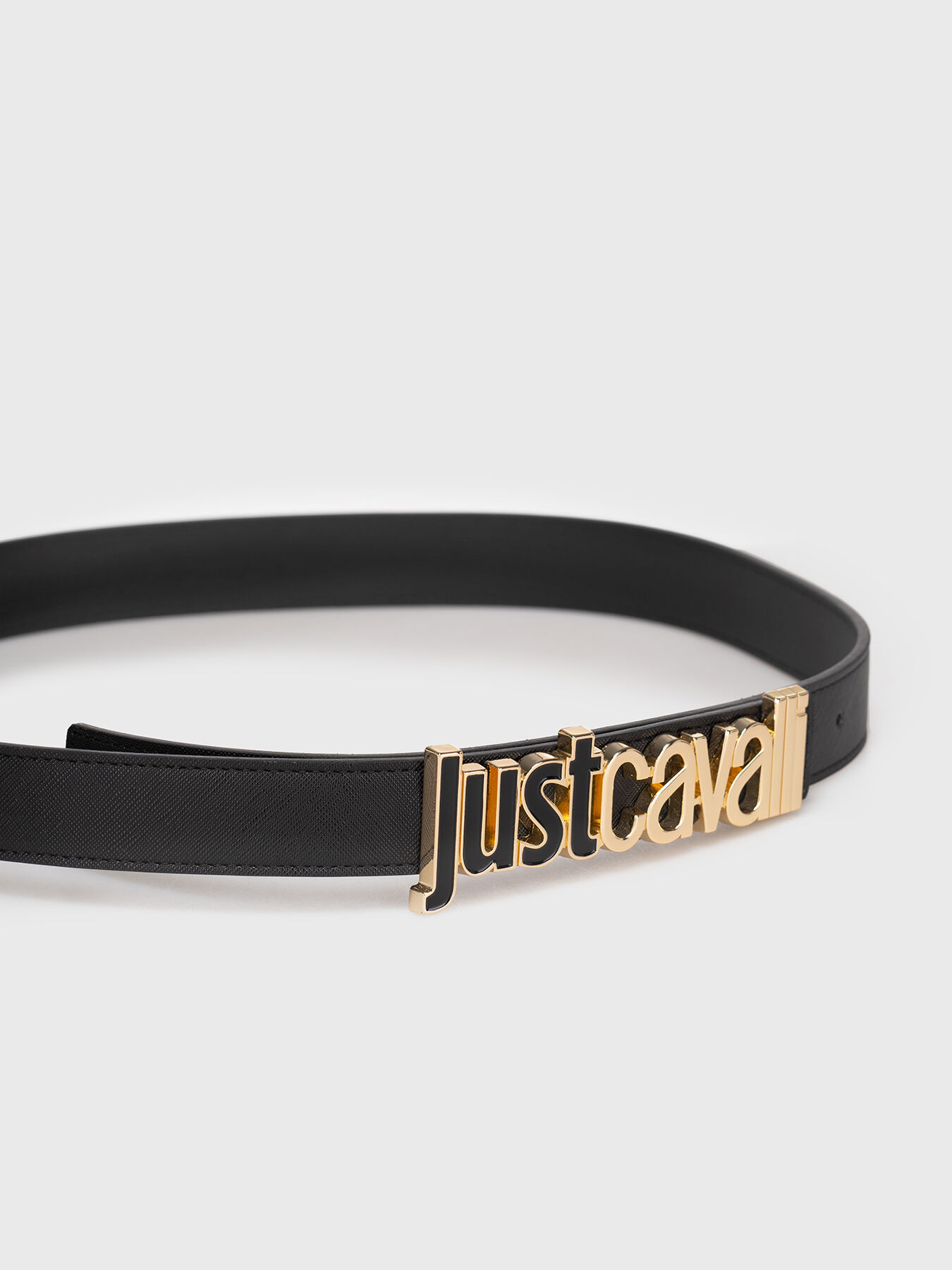 Black eco leather belt with logo buckle brand Just Cavalli