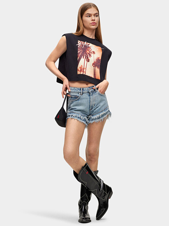 High-waisted denim shorts - 4