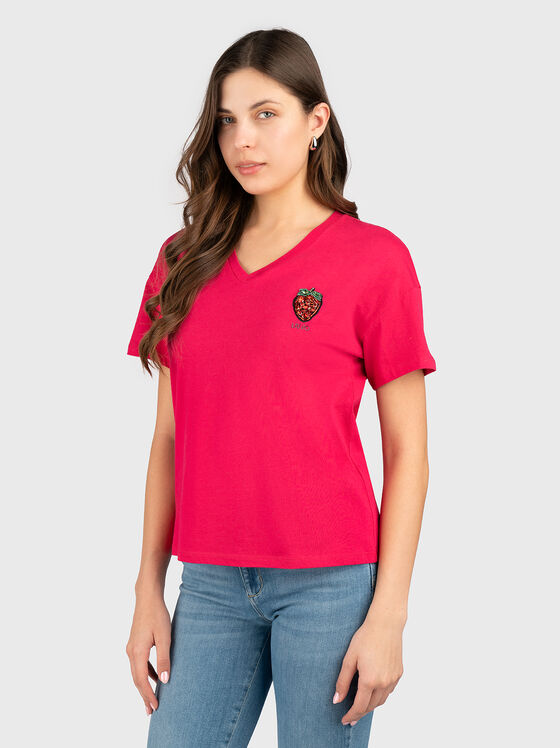 Памучна тениска с апликирани лого кристали - 1