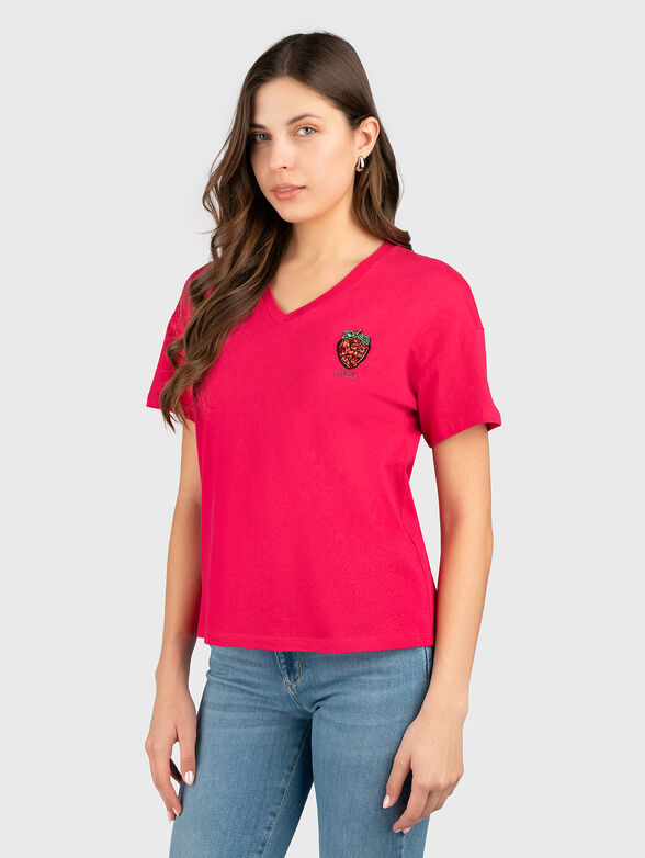 Cotton T-shirt with logo rhinestones - 1