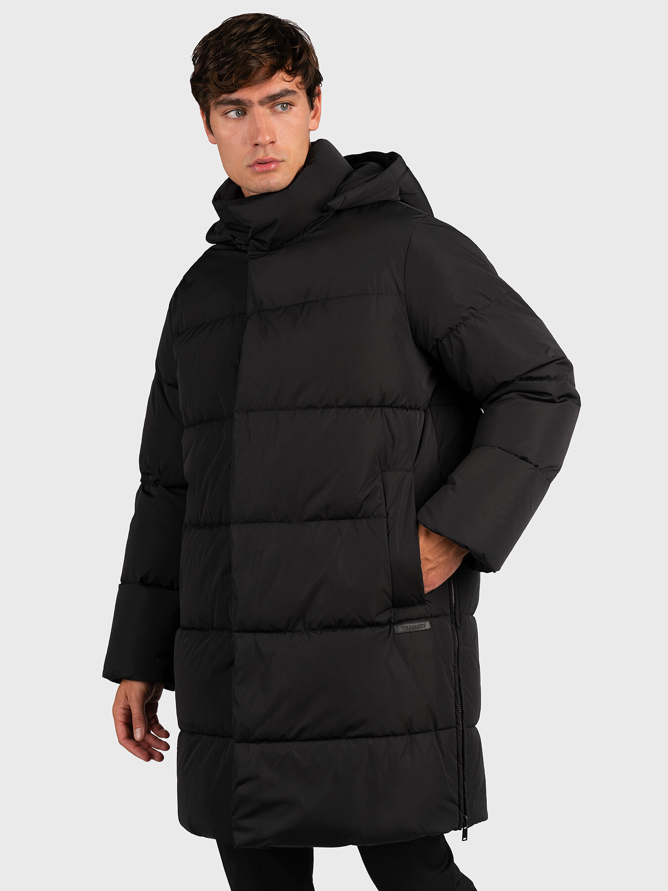 Long padded jacket with removable hood brand TRUSSARDI Globalbrandsstore en