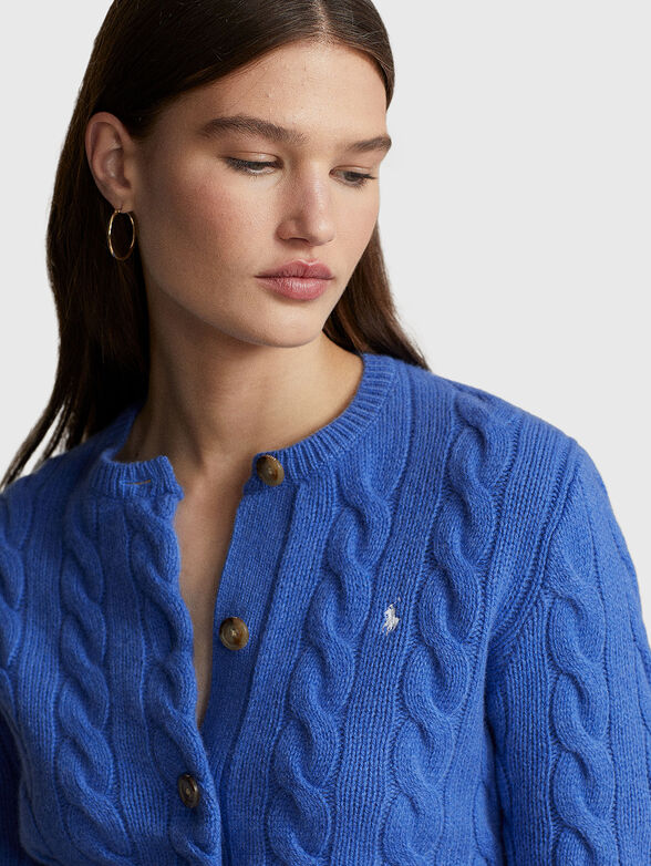 Blue knitted cardigan in wool blend - 4