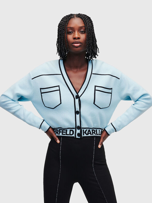 Blue cropped cardigan with contrasting elements - 1