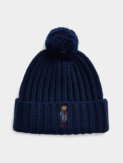 Dark blue knitted hat with logo embroidery - 1