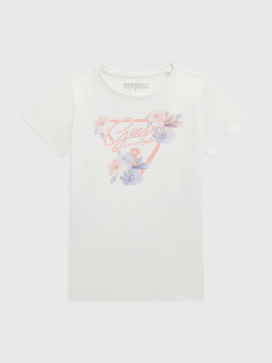 Cotton T-shirt with floral print and logo - 1