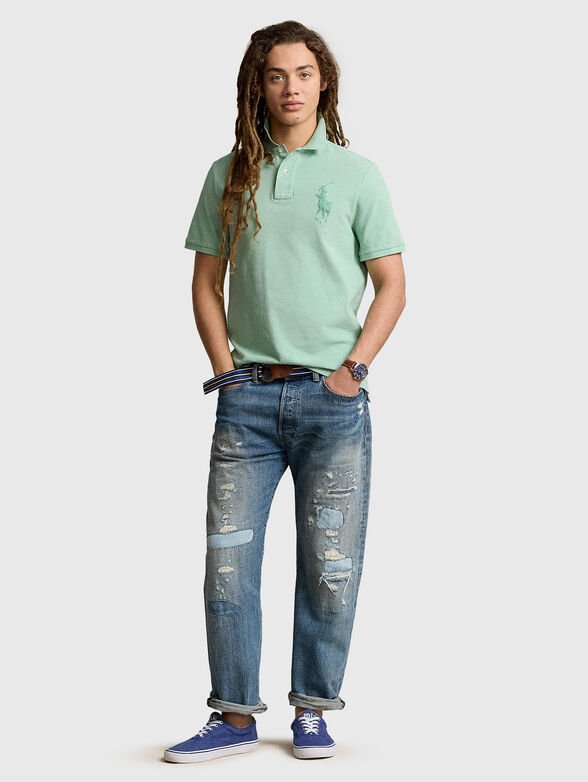 Green polo shirt with logo embroidery - 2