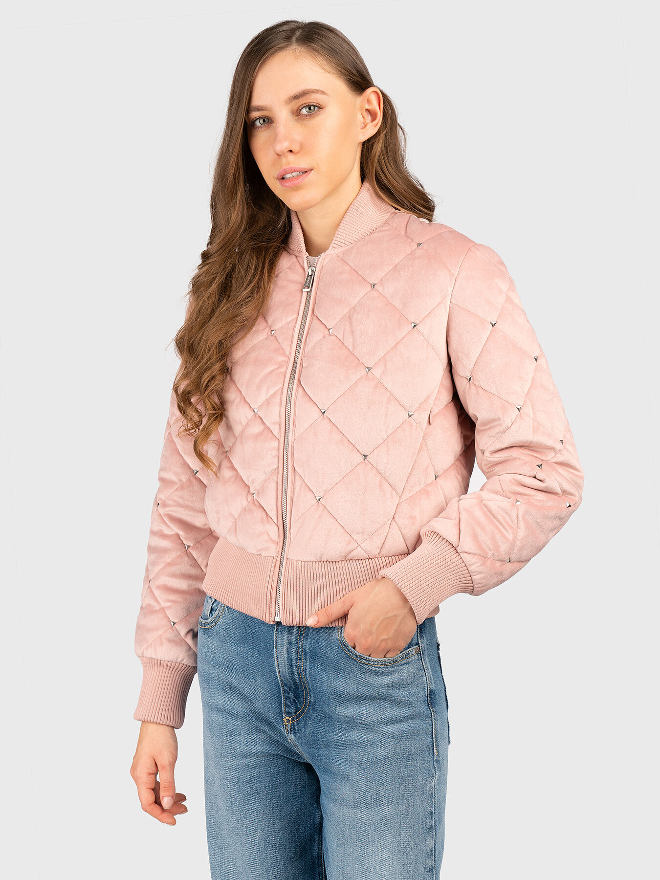 Quilted velvet bomber jacket top