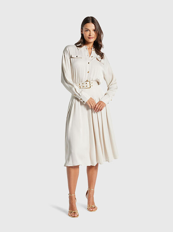 ANITA midi dress with long sleeves and waist belt  - 1