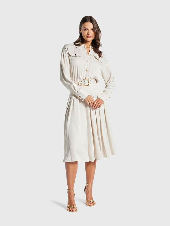 ANITA midi dress with long sleeves and waist belt  - 1