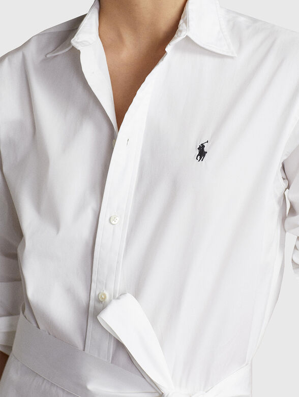 White cotton dress with belt  - 3