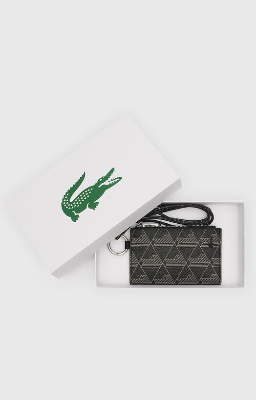 Black card holder with monogram logo brand LACOSTE