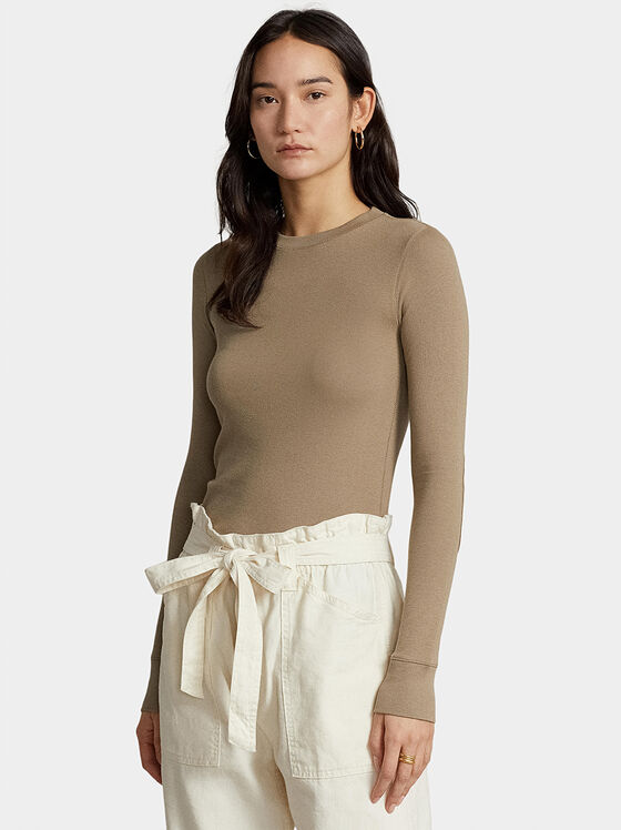 Блуза с дълъг ръкав в бежов цвят - 1