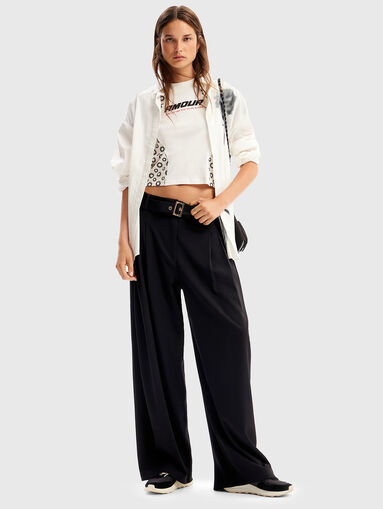 Black viscose blend trousers with belt - 5