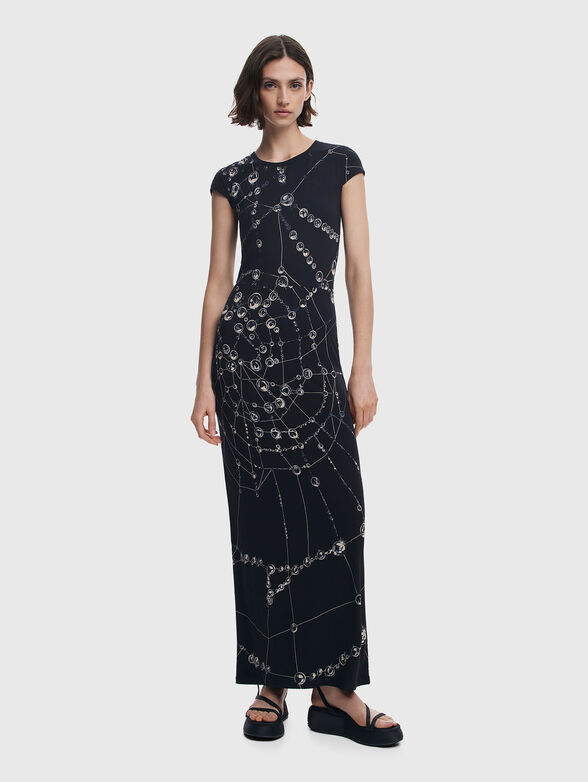 Maxi dress with oval neckline and print - 1