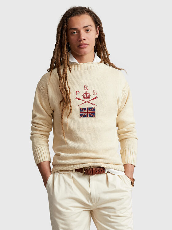 Пуловер от памучен бленд с бродирано лого  - 1