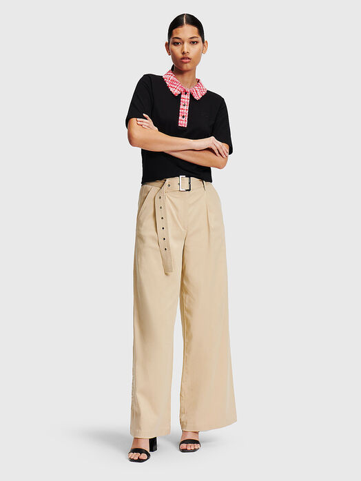 Beige trousers with belt