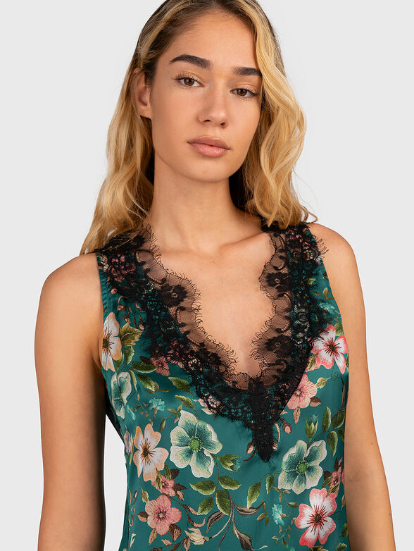 Satin nightgown with lace and floral print - 3