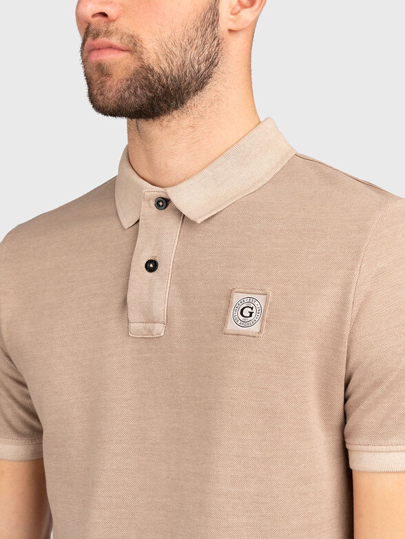 Beige cotton polo shirt with logo patch - 4