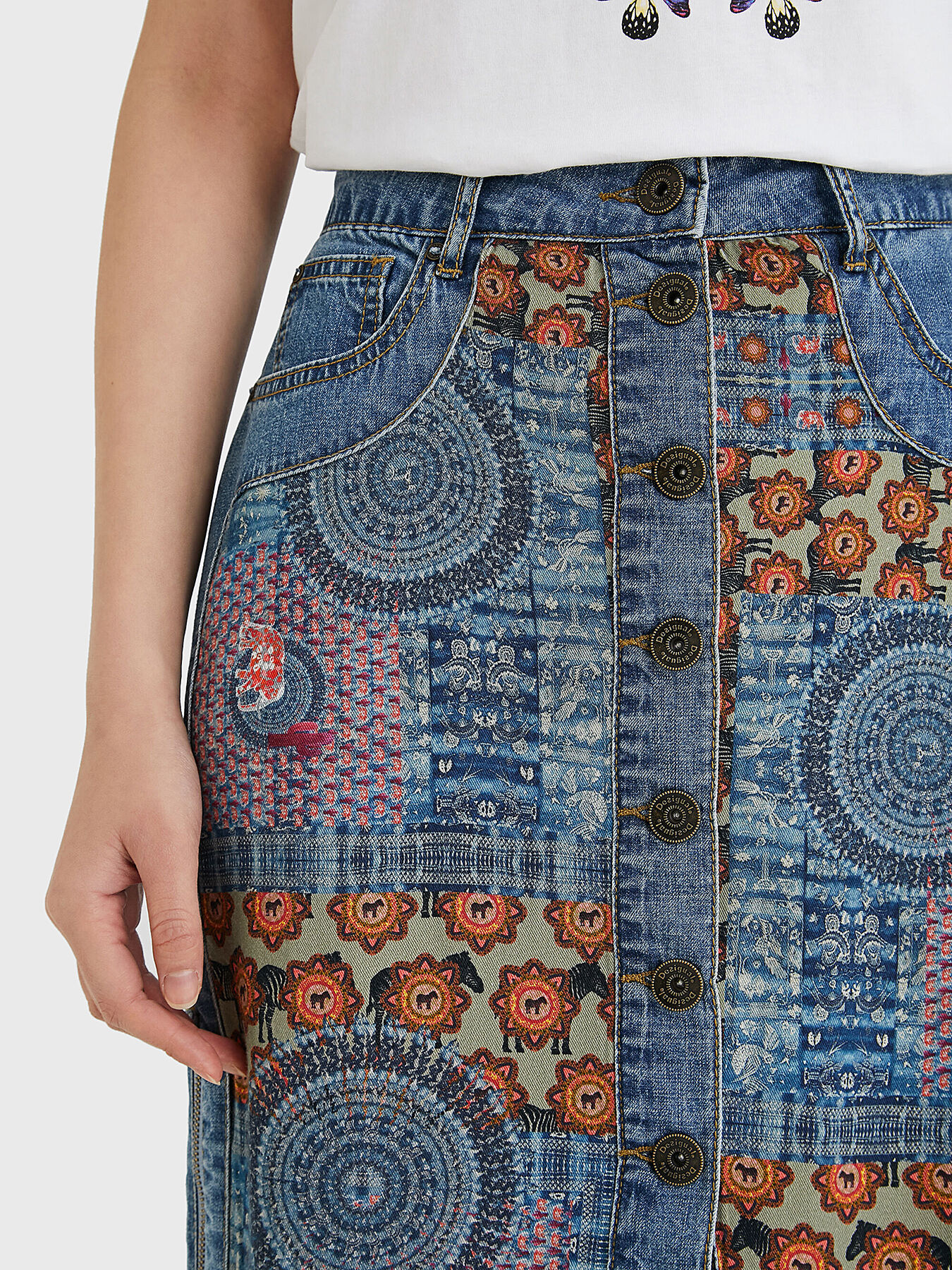 Denim skirt AFRICAN with print brand DESIGUAL — Globalbrandsstore