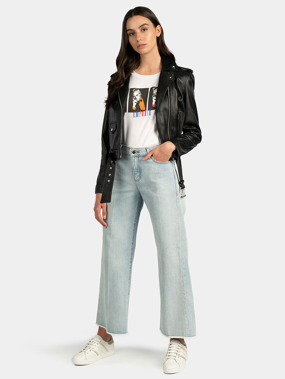 Black cotton t-shirt with print and logo embroidery - 2