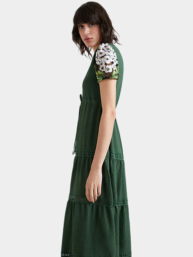 GINGY dress in green color with accent sleeves - 4