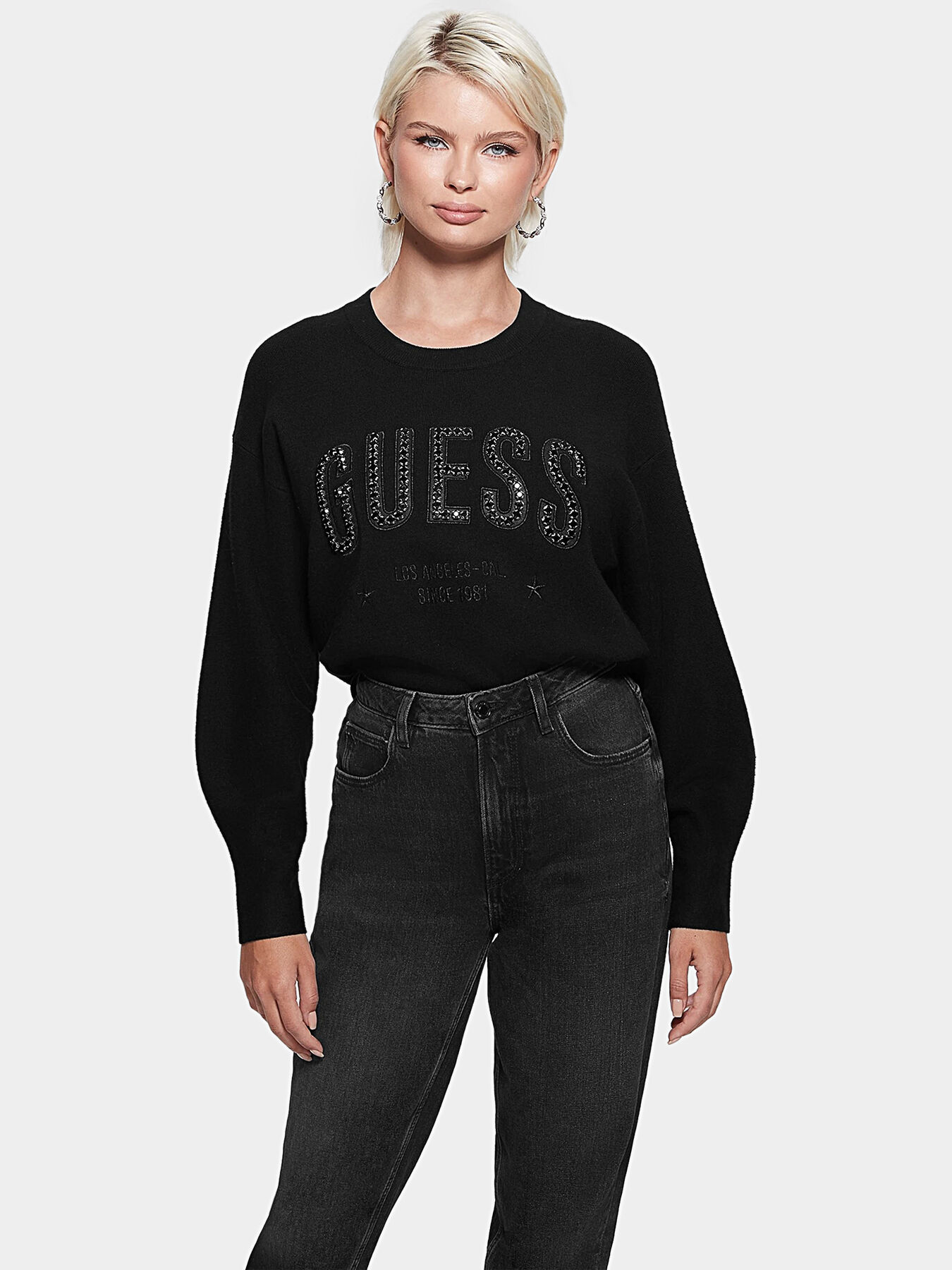 ESTELLE black sweater with rhinestones brand GUESS