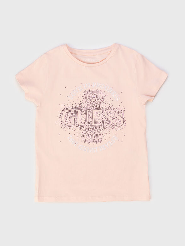 Cotton T-shirt with appliquéd rhinestones - 1