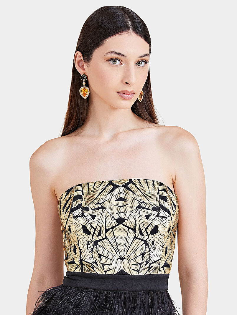 BRONWYN dress with feathers and golden sequins - 3
