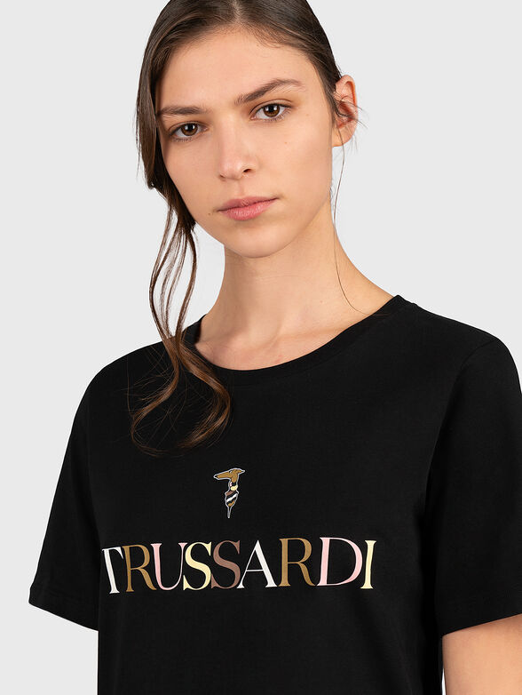 Black T-shirt with multicolor logo print - 4