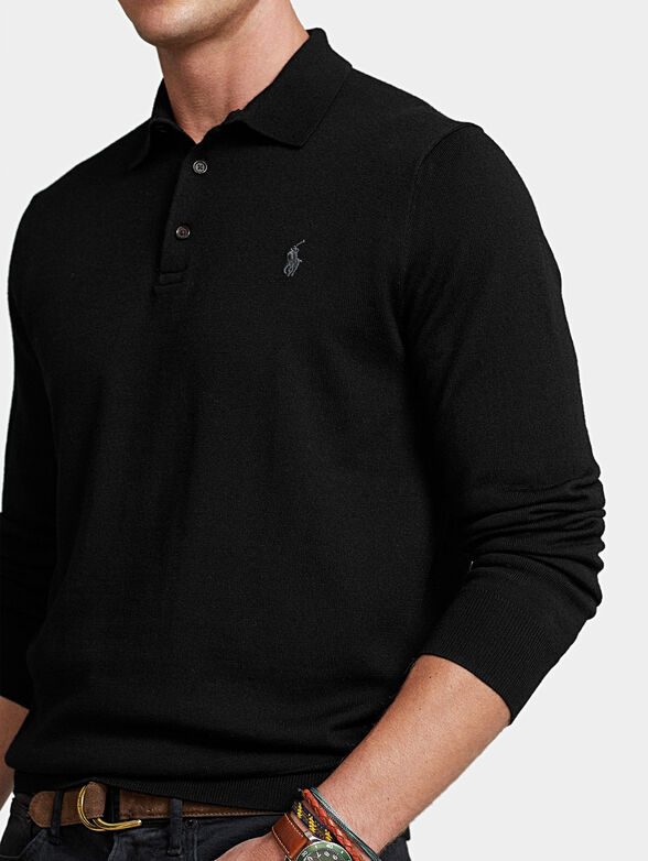 Black merino wool polo shirt - 3