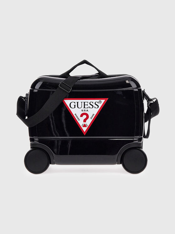 Черен куфар тип тролей с лого детайл - 1