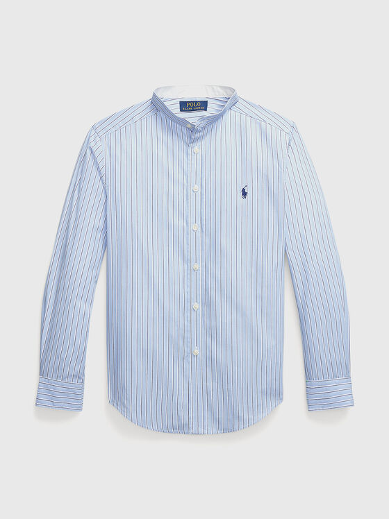 Cotton poplin shirt with low collar - 1