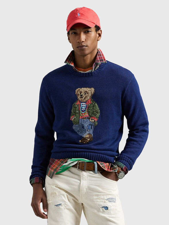 Blue sweater with Polo Bear print - 0
