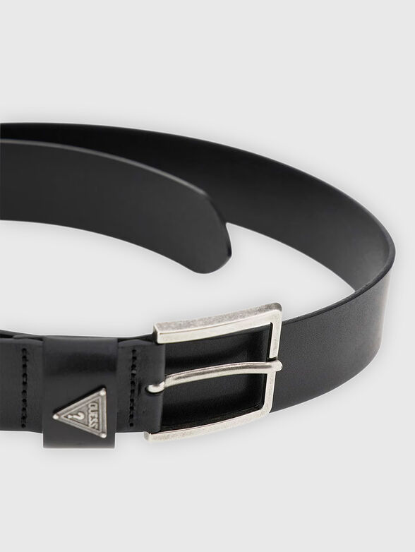 Black leather belt with logo detail - 1